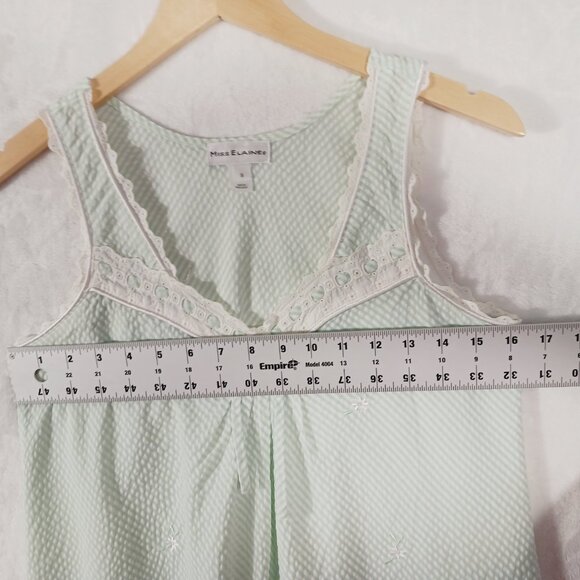 Miss Elaine, Small Sleeveless short Nightgown, Mint Green/White W/ Embroidery... - Picture 10 of 13